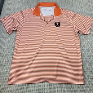 Houston Astros Shirt Mens Large Orange Striped MLB Baseball Polo Golf Antigua